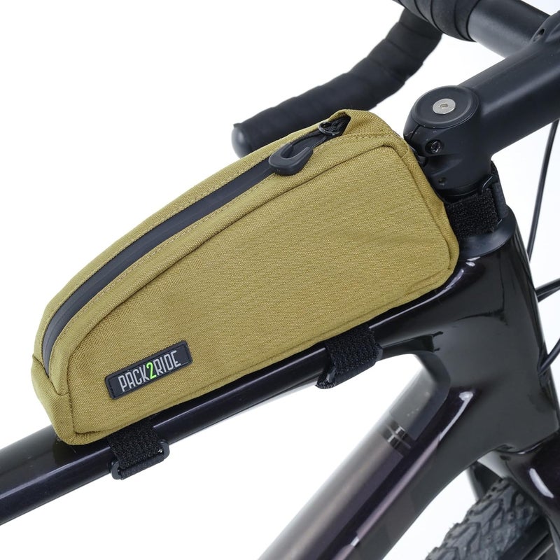 PACK2RIDE Toprock Frame Bag - Water Resistant, Durable Cordura Fabric & Bicycle Daily Essentials Holder - Top Tube, Frame Storage, Bikepacking for Road, Gravel Cycling - Coyote (1 L) - Image 2